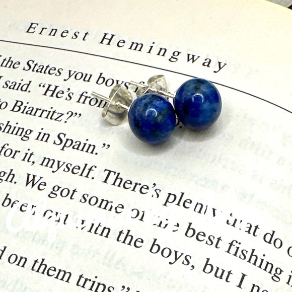 Lapis lazuli small spheres dainty 6mm stud earrings wisdom - Picture 1 of 4